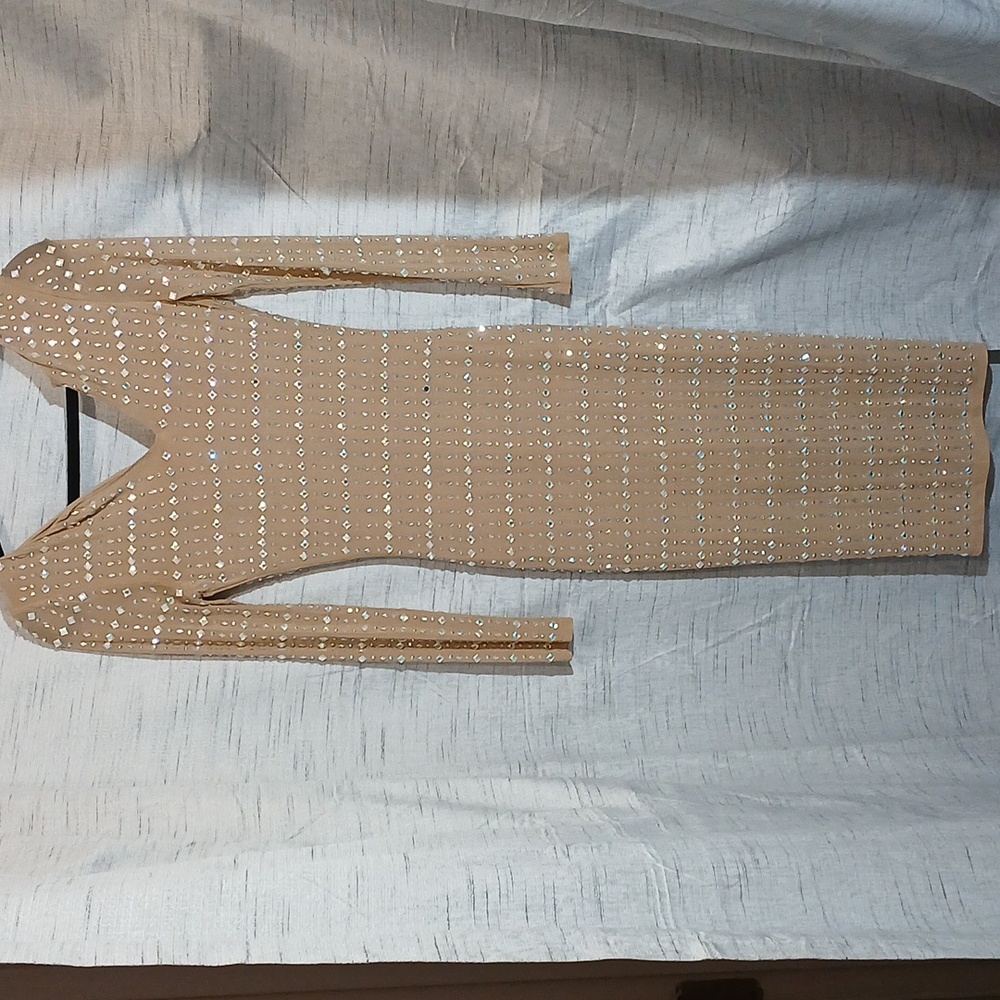Banjul Tan Long-Sleeve Dress  With Sparkling Accent
